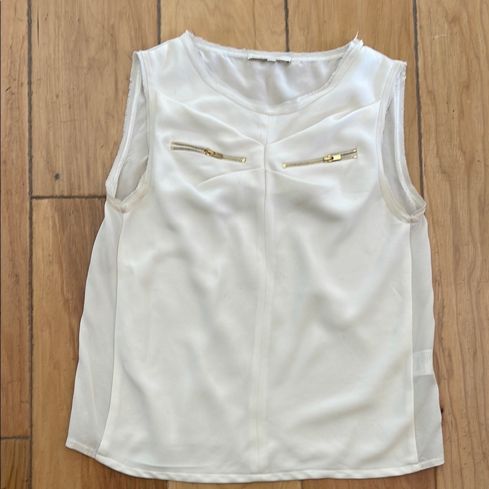 Maje White Sleeveless Zippered Tank Top